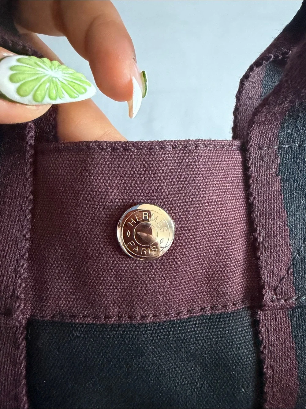 Hermes Black and Deep Plum Canvas Messenger Tote
